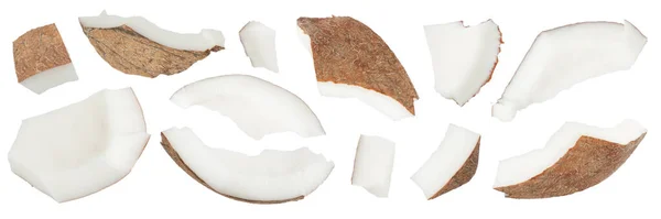Κομμάτια Καρύδας Ένα Λευκό Απομονωμένο Φόντο Μεγάλα Κομμάτια Καρύδας Κρούστα — Φωτογραφία Αρχείου