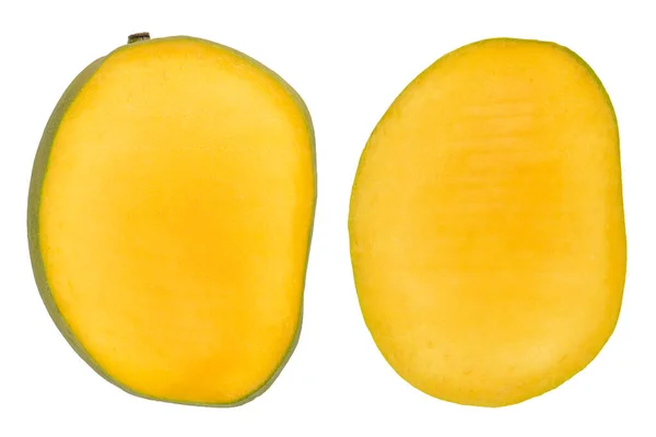 Mango White Isolated Background Ripe Juicy Fresh Mango Halves White — Stock Photo, Image