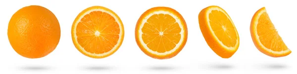 Arancione Uno Sfondo Bianco Isolato Fette Arancia Chiudono Adatto Banner — Foto Stock