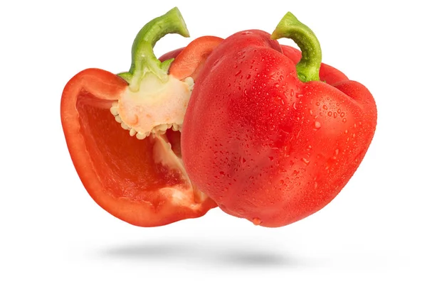 Paprika Halvor Isolerade Vit Bakgrund Röda Paprikor Skärs Halvor Och — Stockfoto