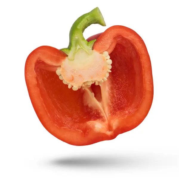 Ein Halber Paprika Auf Weißem Hintergrund Roter Paprika Wirft Einen — Stockfoto