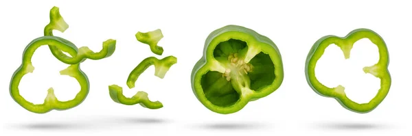 Set Grüner Paprikaschoten Auf Weißem Isoliertem Hintergrund Nahaufnahme Paprika Unterschiedlicher — Stockfoto