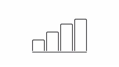 Beyaz zemin üzerinde artan çubukları olan bir büyüme grafiğinin canlandırılmış kaplama simgesi. Ticari başarıyı, mali performansı, veri analizlerini ve yükselen ilerlemeyi gösteren asgari siyah anahat döngüsü.