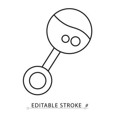 Yuvarlak saplı ve top kapaklı bebek çıngıraklı ikonu. Düzenlenebilir felç vektörü bebek oyuncakları, çocuk bakımı ve ebeveynlik tasarımı için mükemmel. Çıngırak simgesi