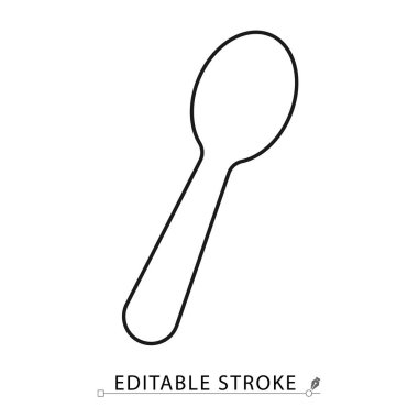 Bebek kaşığı simgesi, doğrusal olarak temiz. Düzenlenebilir felç vektörü bebek besleme, yemek hazırlama, çocuk bakımı, ebeveynlik tasarımı ve çocuk odası grafikleri için mükemmel. Kaşık simgesi