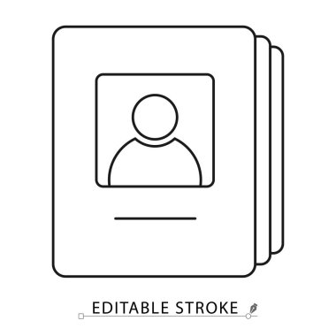 Fotoğraf albüm simgesi düzenlenebilir vuruşla minimal satır biçiminde. Hafıza koleksiyonu sembolü, kişisel arşiv, aile fotoğrafları, resim galerisi, görsel hikaye, basılı fotoğraf, albüm tasarımı