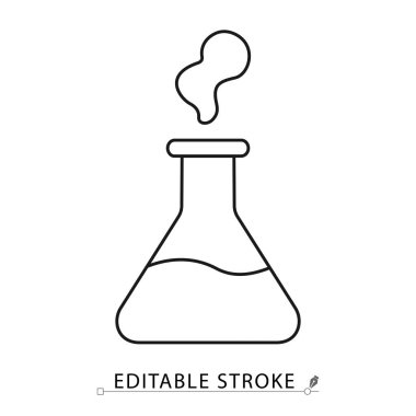 Düzenlenebilir felçli, minimal çizgi biçiminde kimyasal matara ikonu. Laboratuvar deney şişesi, bilim deney sembolü, kimya görselleri için araştırma elementi, bilimsel eğitim, yenilik