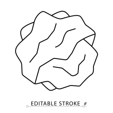 Minimalist tarzda buruşuk bir kağıt simgesi ve yenilebilir bir vuruş. Atık nesne, çöp unsuru, çöp sembolü, ofis çöpü, temizlik konsepti, geri dönüşüm öğesi, taslak çizimi, vektör illüstrasyonu