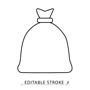 Minimalist tarzda düzenlenebilir bir çöp torbası ikonu. Çöp torbası, atık öğütücü, plastik torba, temizlik malzemesi, temizlik sembolü, çöp kutusu, taslak illüstrasyon, vektör simgesi