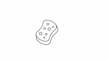 Minimalist taslak simge tarzında temizlik hareketli bir süngerin döngülü animasyonu. 4k kusursuz görüntü hijyen nesnesi, iç temizlik aracı ve yumuşak yüzey bakım sembolünü gösteriyor 