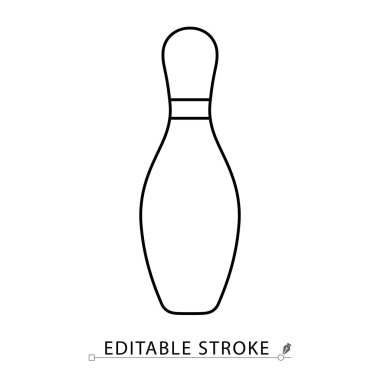 Minimalist tarzda düzenlenebilir vuruşlu bir bovling simgesi. Spor ekipmanları, oyun sembolü, bowling salonu objesi, vuruş hedefi, eğlence teçhizatı, çizim çizimi, vektör çizimi.