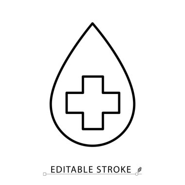 Minimalist tarzda düzenlenebilir bir kan damlası ikonu. Tıbbi sembol, bağış konsepti, sağlık hizmeti, acil yardım, nakil unsuru, klinik test, ana hatlı nesne.