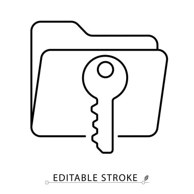 Minimalist tarzda düzenlenebilir felçli bir erişim simgesi. Anahtar, güvenli veri, dosya izni, özel depolama, dijital koruma, gizli sistem, özet vektör illüstrasyonu içeren dizin