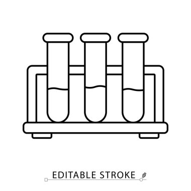 Test tüpleri askısı simgesi düzenlenebilir darbede. Üç laboratuvar test tüpünün ana hatları. Laboratuar ortamında deneyler, tanı ve bilimsel araştırmalar için kimyasal cam eşyalar.