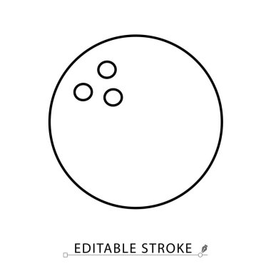 Minimalist tarzda düzenlenebilir bir bowling topu ikonu. Spor malzemeleri, top oyunu, kapalı mekan aktivitesi, eğlence objesi, hassas spor, boş zaman oyunu, yuvarlak şekil, eğitim elementi.