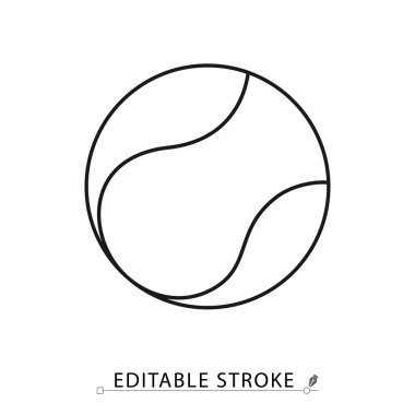 Minimalist tarzda düzenlenebilir bir tenis topu ikonu. Spor malzemeleri, açık hava oyunu, fiziksel aktivite, rekabet nesnesi, yuvarlak şekil, eğitim aracı, klasik top, kibrit sembolü.