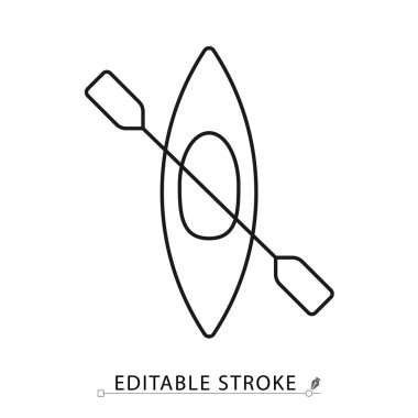 Minimalist tarzda düzenlenebilir bir kano ikonu. Su sporu ekipmanları, kürek çekme aktivitesi, macera unsuru, açık hava teçhizatı, tekne şekli, su seyahati, ekstrem spor nesnesi, tasarım tasarımı