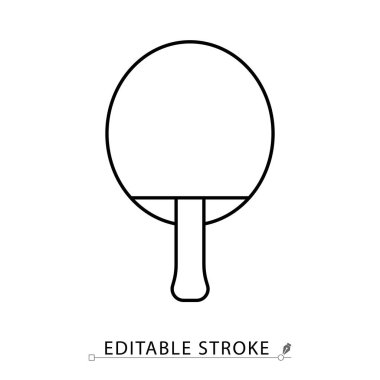 Masa tenisi raketi ikonu. Minimalist tarzda, düzenlenebilir vuruşlu. Masa tenisi ekipmanları, raket sporu, kapalı oyun, eğitim aracı, refleks etkinliği, eşleşme nesnesi, rekabetçi unsur, tasarım tasarımı