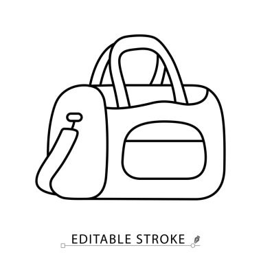 Minimalist tarzda düzenlenebilir bir spor çantası ikonu. Spor aletleri, spor aletleri, seyahat aksesuarı, egzersiz nesnesi, eğitim deposu, aktif yaşam tarzı unsuru, taşıma aracı, tasarım tasarımı