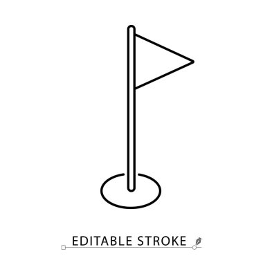 Minimalist tarzda düzenlenebilir bir golf bayrağı ikonu. Pist işareti, yeşil bayrak, spor sembolü, açık hava oyun nesnesi, yarışma unsuru, hassas spor, tasarım tasarımı.