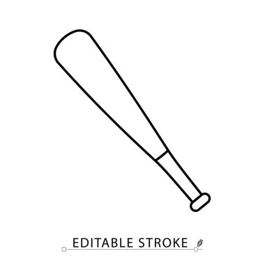 Minimalist tarzda düzenlenebilir bir beyzbol sopası ikonu. Spor malzemeleri, tahta sopa, vuruş aleti, açık hava oyunu, atletik nesne, kibrit unsuru, eğitim teçhizatı, klasik şekil, taslak grafik