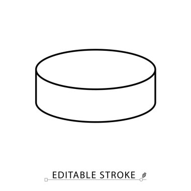 Minimalist tarzda düzenlenebilir bir hokey diski ikonu. Buz sporu nesnesi, kibrit ekipmanı, kış oyunu unsuru, takım yarışma sembolü, eğitim aracı, soğuk aktivite, dış hatlar şekli, düz tasarım