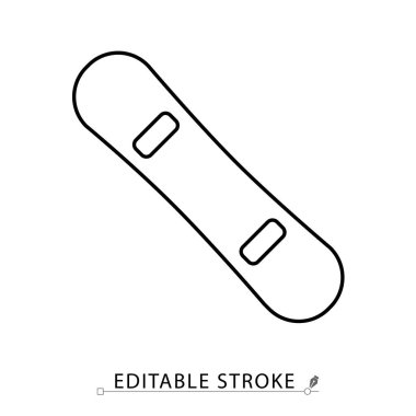 Minimalist tarzda düzenlenebilir felçli bir snowboard ikonu. Kış spor ekipmanları, dağ teçhizatı, kar aracı nesnesi, ekstrem spor unsuru, alp aktivitesi, serbest stil tahtası, dış hat tasarımı, düz şekil