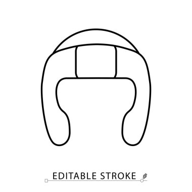 İnme inmiş minimalist tarzda bir baş gardiyan ikonu. Savaş koruması, boks kaskı, dövüş sanatları teçhizatı, eğitim ekipmanı, güvenlik unsuru, spor aksesuarı, yastıklı başlık, tasarım tasarımı