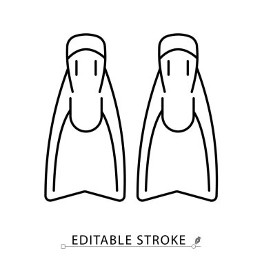 Yüzme yüzgeçleri simgesi, minimalist tarzda, düzenlenebilir vuruşla. Dalış takımları, şnorkel ekipmanları, su altı araçları, yüzme sembolleri, yüzme aksesuarları, su sporları, okyanus aktiviteleri, su ekipmanları.