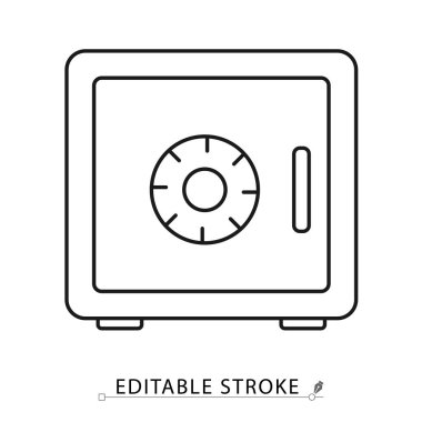 Kilit tuşlu miniminalist kasa simgesi. Düzenlenebilir felç vektör çizimi. Güvenlik, para koruması, otel dolabı, değerli eşyalar depolama, mahremiyet, güvenlik ve bankacılık ekipmanları kavramı