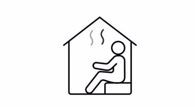 Saunada minimalist taslak ikon tarzında yükselen buharla oturan bir kişinin döngülü animasyonu. 4k pürüzsüz hareket, temiz iç mekanda ısı gevşeme kavramını gösteriyor