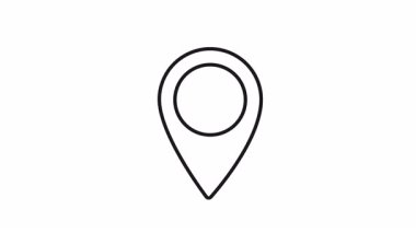 Taslak simge biçiminde bir lokasyon iğnesinin minimalist döngülü animasyonu. Harita, GPS, yön, hedef ve navigasyon görselleri için 4k hareket tasarımı, UI ve arayüz temaları için kullanışlı