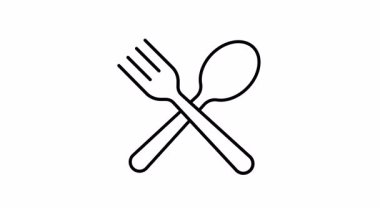 Çapraz çatal ve kaşığın minimalist taslak şeklinde döngülenmiş animasyonu. Yemek, yemek ya da yemek servisini sembolize eden basit siyah beyaz simge