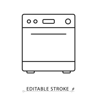 Minimalist tarzda düzenlenebilir felçli bir bulaşıkçı ikonu. Mutfak aletleri, modern teknoloji, ev aletleri, iç mekan elementleri, ev aletleri, temizlik aleti, elektronik ev eşyaları.