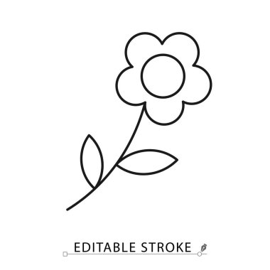 Basit bir çiçek ikonu, minimalist çizgi tarzında, düzenlenebilir vuruşlu. Doğa sembolü, bahar bahçesi süsü, yaz çiçekleri, güzel çiçekler, organik aşk hediyesi.