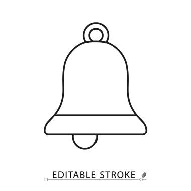 Basit bir çan simgesi, minimalist çizgi tarzında, düzenlenebilir bir vuruşla. Uyarı sesi, noel dekorasyonu, okul alarmı, kilise yüzüğü, düğün töreni sembolü, klasik tatil cıngılı.