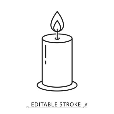 Yanan mum ikonu, minimalist çizgi tarzında, düzenlenebilir vuruşlu. Romantik ışık, ruhani dua, bayram süsü, anıt ateşi, spa rahatlaması, noel kutlaması