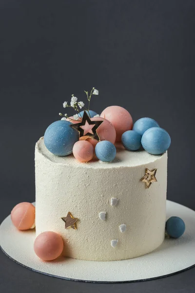 Baby Shower Party Cake Met Witte Roomkaas Glazuur Versierd Met — Stockfoto