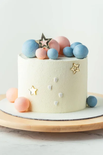 Baby Shower Party Cake Met Witte Roomkaas Glazuur Versierd Met — Stockfoto