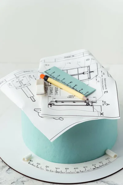 Geburtstagstorte Für Einen Architekten Mit Grundrissen Kuchen Für Einen Ingenieur — Stockfoto