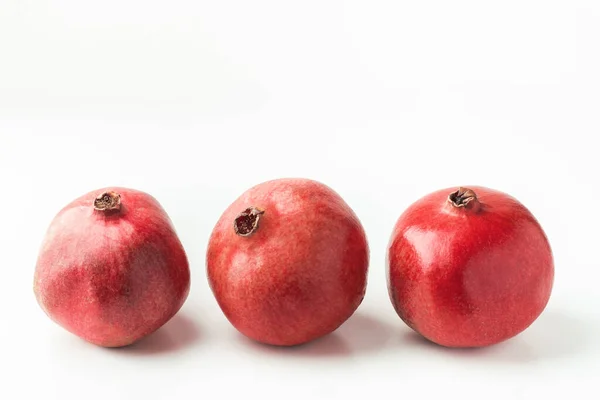 Fresh Whole Pomegranate Fruits Isolated White Background Ripe Pomegranates Glossy — Stock Photo, Image