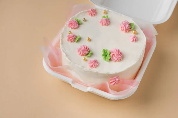 Kis Hagyományos Koreai Stílusú Bento Torta Fehér Krémsajt Cukormáz Díszített — Stock Fotó