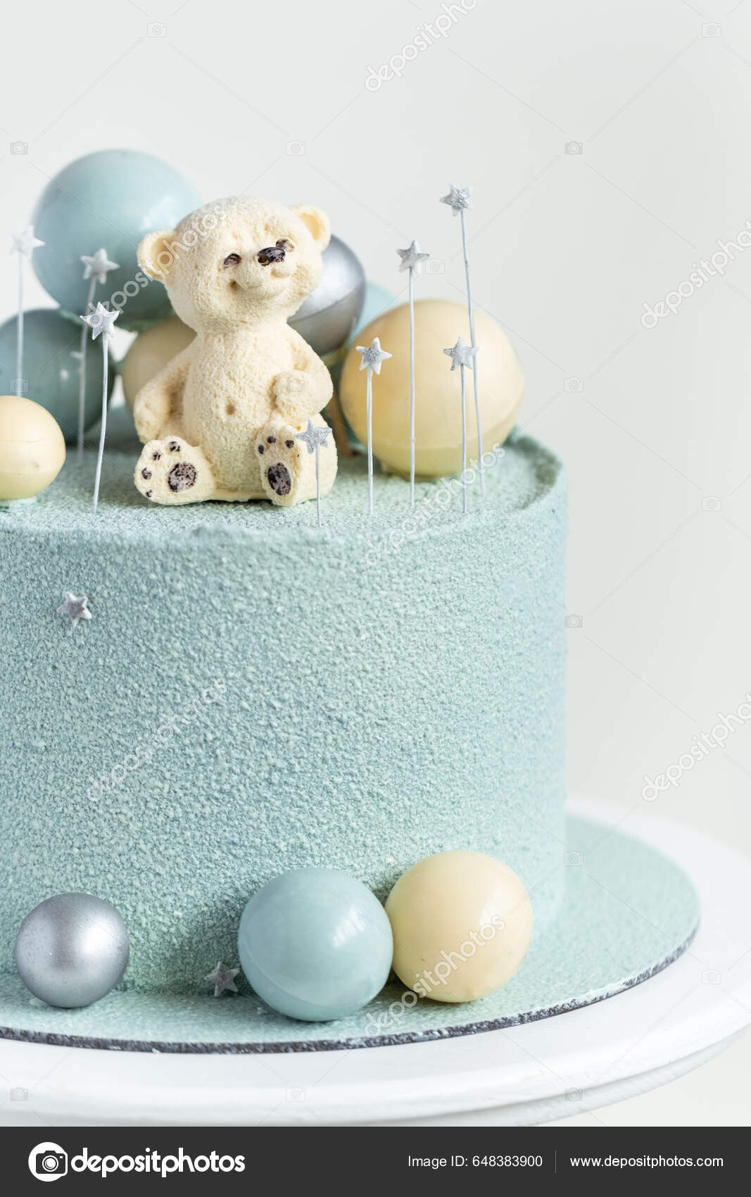 Cake Blue Turquoise Velvet Cream Coating Teddy Bear Top Birthday.