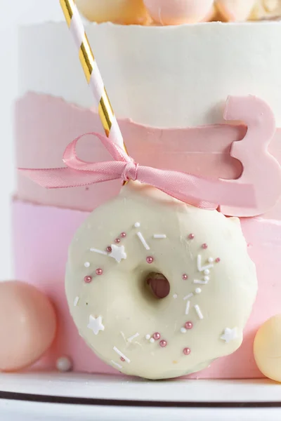 Birthday Cake Girl Pink Pastel Cream Cheese Frosting Decorated Unicorn — Fotografia de Stock