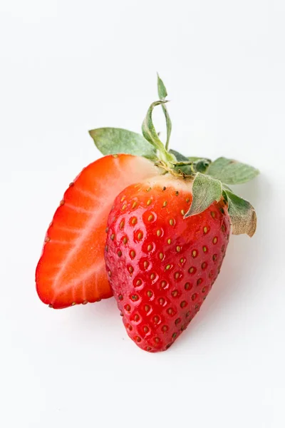 Top View Fresh Red Strawberries Slice Isolated White Background Summer — 스톡 사진