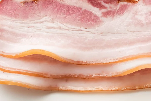 Macro Shot Bacon Salgado Fatia Peito Porco Carne Fumada Texturizado — Fotografia de Stock