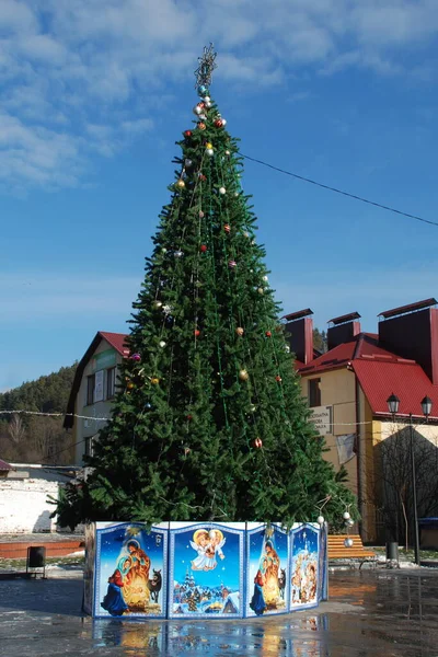 古城中心的圣诞树 — 图库照片