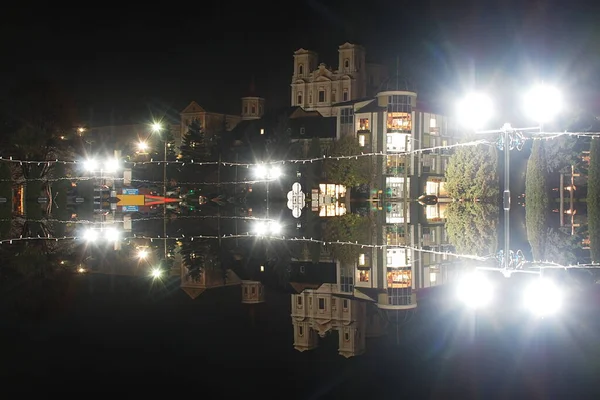 Avondstad Avondstad Lichten Het Historische Deel Van Oude Stad Kathedraal — Stockfoto