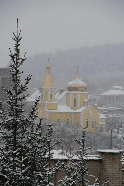 Church Outskirts Church Holy Martyr Tatiana New Church Winter Snowstorm — Stock Photo, Image