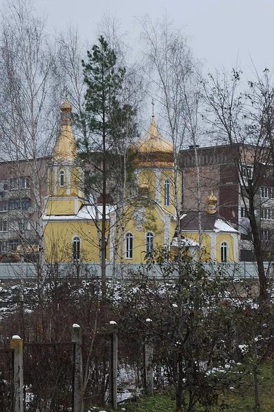Kyrkan Utkanten Kyrkan Den Heliga Martyren Tatiana Kyrka Vinter Snöstorm — Stockfoto